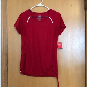 Red Semi- Fitted Drawstring Bottom Workout Top